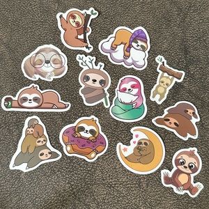 NEW! Set of 12 sloth stickers cute favorite animal gift - prizes stocking NWOT